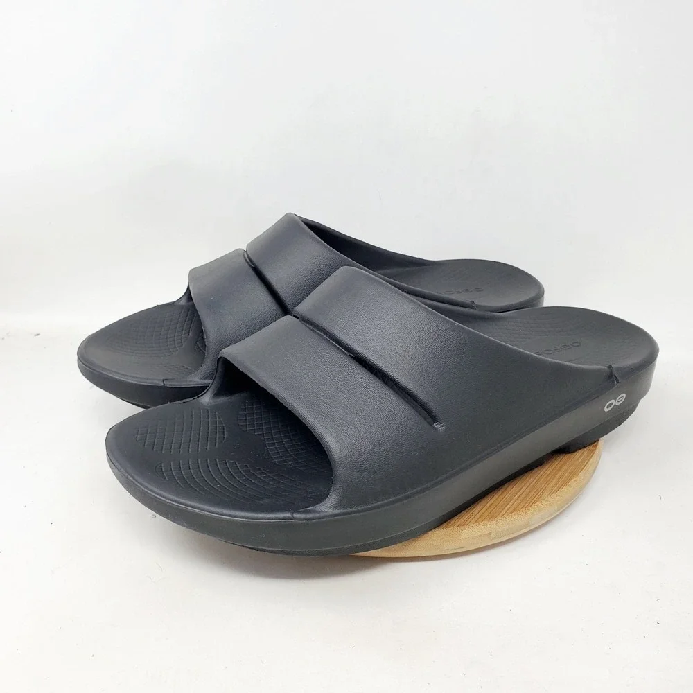 Oofos Sandals Mens 11 Ooahh Black Slide Recovery Sport Pool Beach Slip On Shoes
